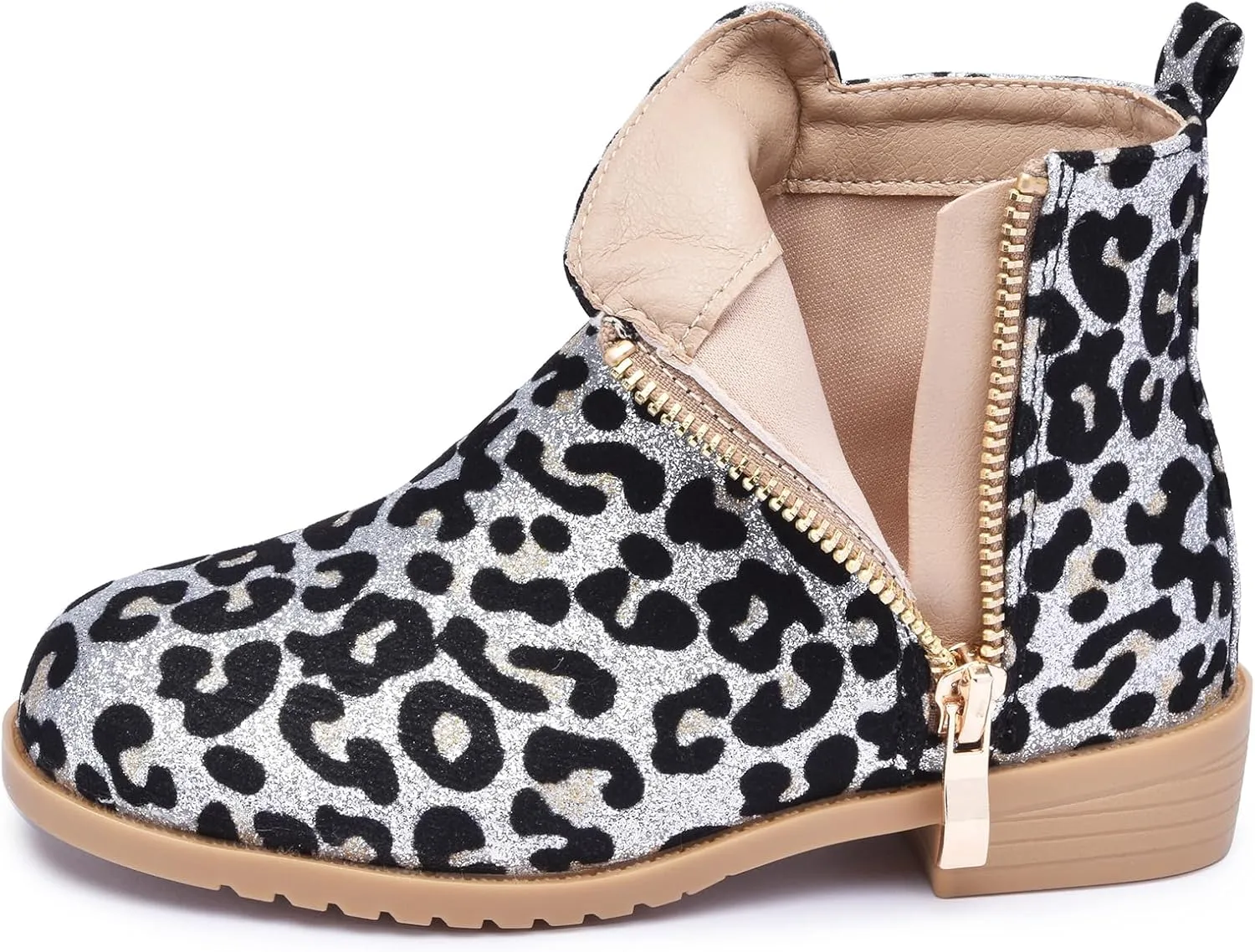 Girls Low Heel Side Zipper Glitter Ankle Boots Short Booties Winter Snow Boots Anti-Slip (Toddler/Little Kid/Big Kids)