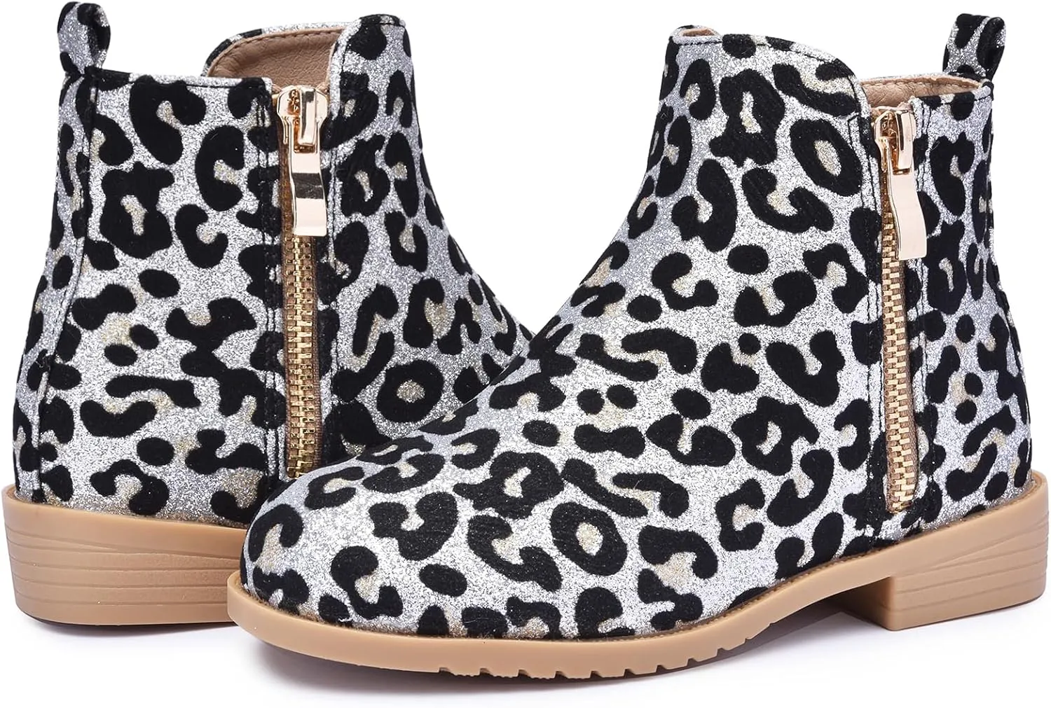 Girls Low Heel Side Zipper Glitter Ankle Boots Short Booties Winter Snow Boots Anti-Slip (Toddler/Little Kid/Big Kids)