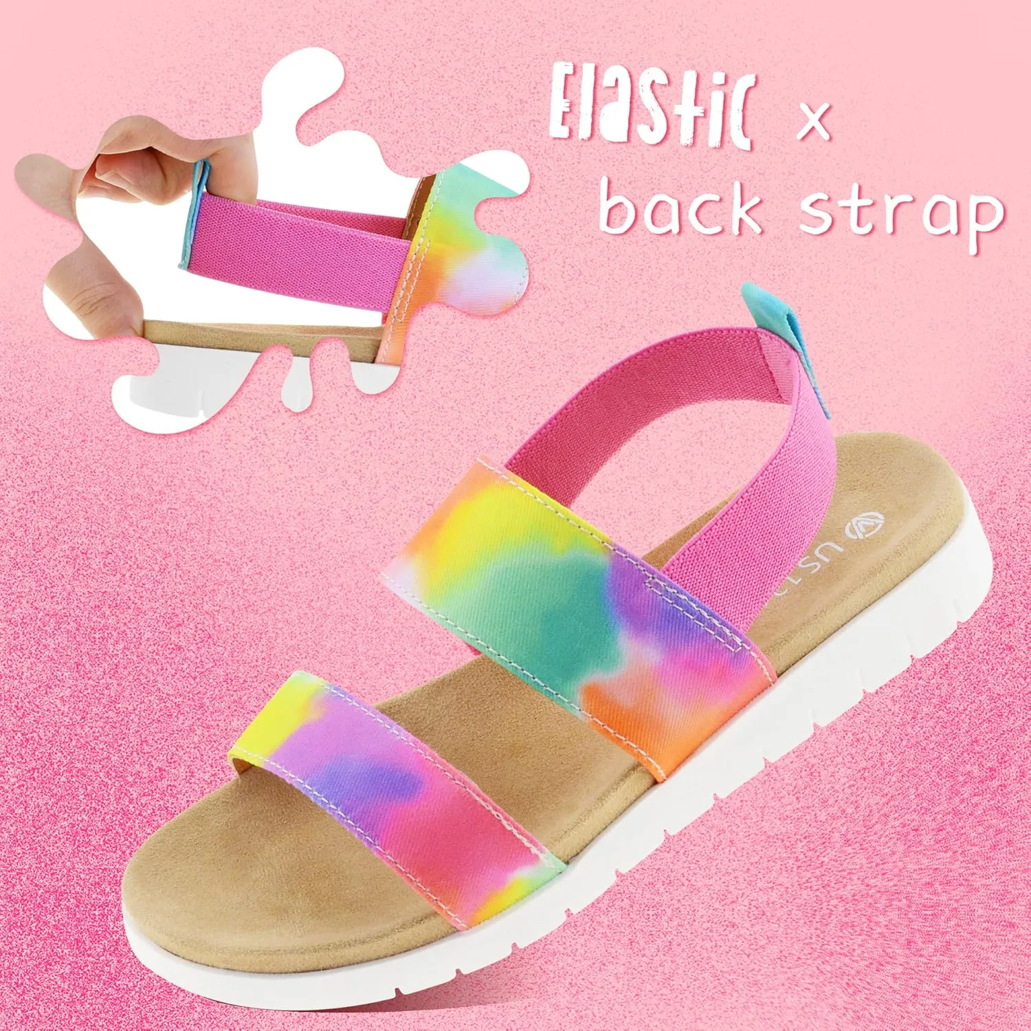 Girls Sandals Open Toe Kids Summer Flat Sandals Casual Fashion Dress Shoes with Elastic Straps