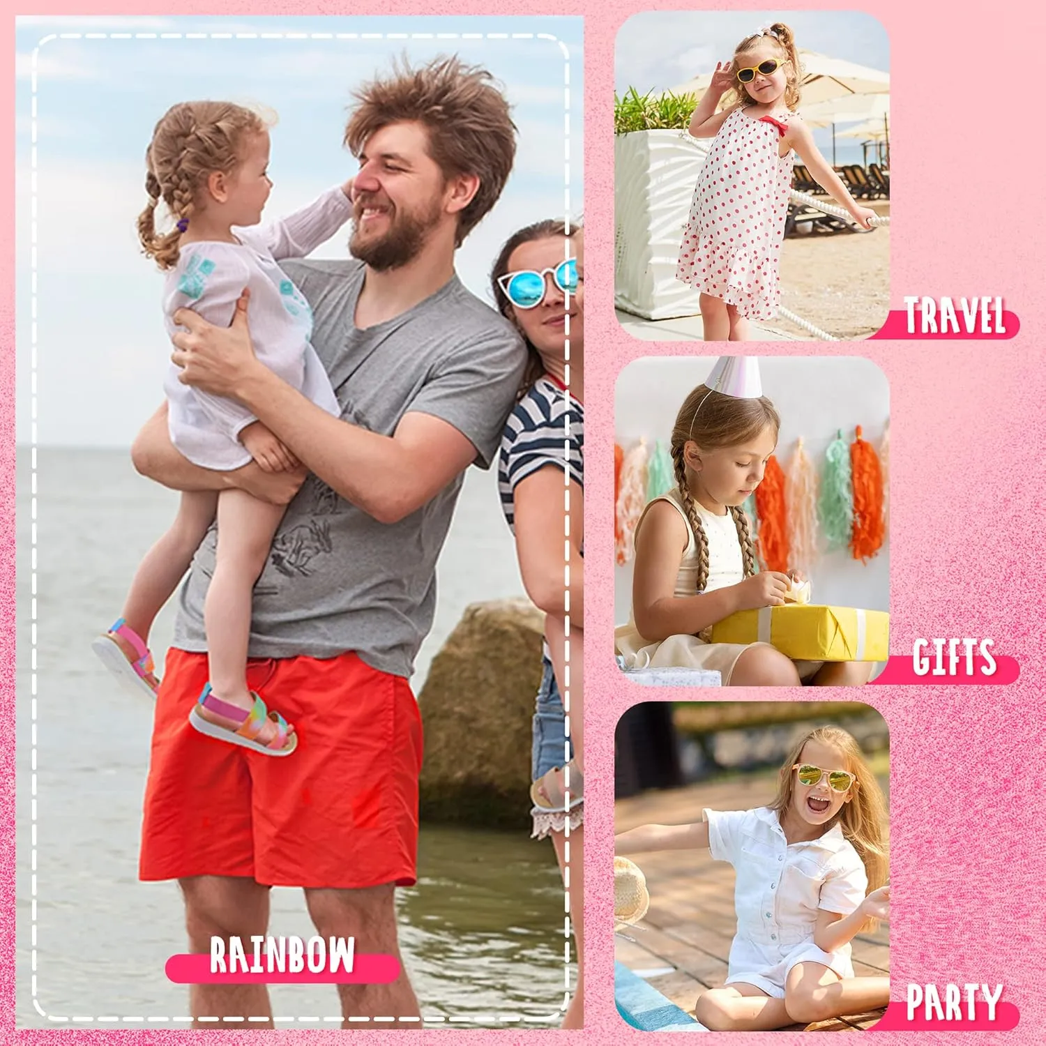 Girls Sandals Open Toe Kids Summer Flat Sandals Casual Fashion Dress Shoes with Elastic Straps