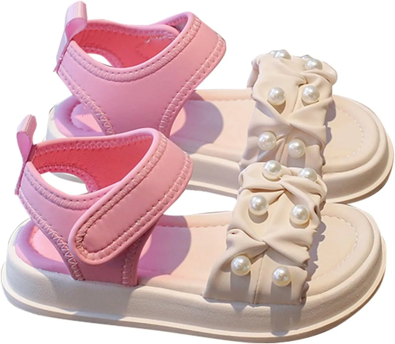 Girls' Sandals Summer Children's Soft Sole Shoes Pearl Decoration Fashion Girls' Bow Princess Toddler Glitter Sandals