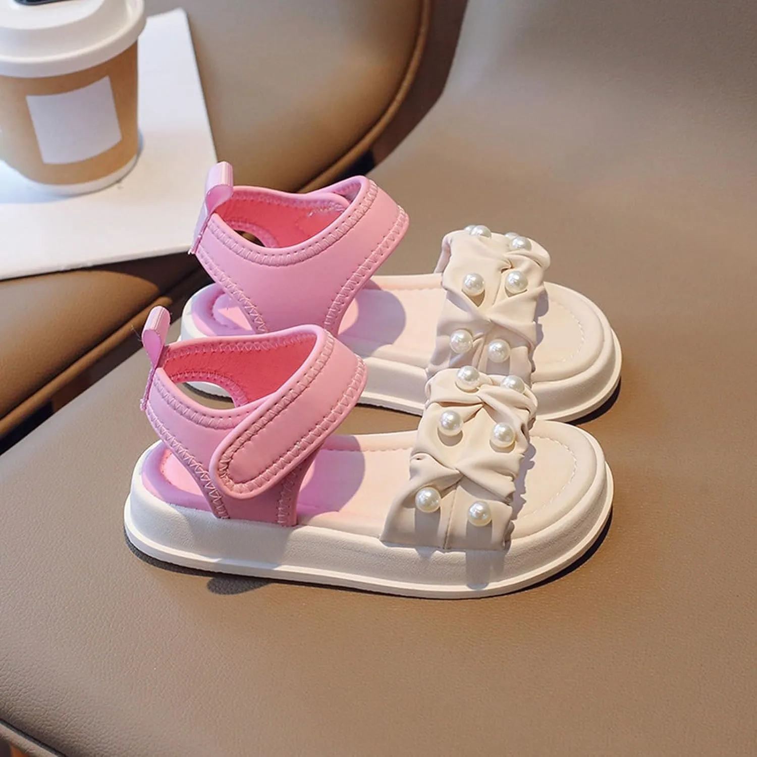 Girls' Sandals Summer Children's Soft Sole Shoes Pearl Decoration Fashion Girls' Bow Princess Toddler Glitter Sandals