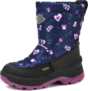 Girls Size 12 US Waterproof Reflective Winter Snow Boots Slip Resistant (Toddler/Little Kid) Floral Pink and Purple Hearts Pattern