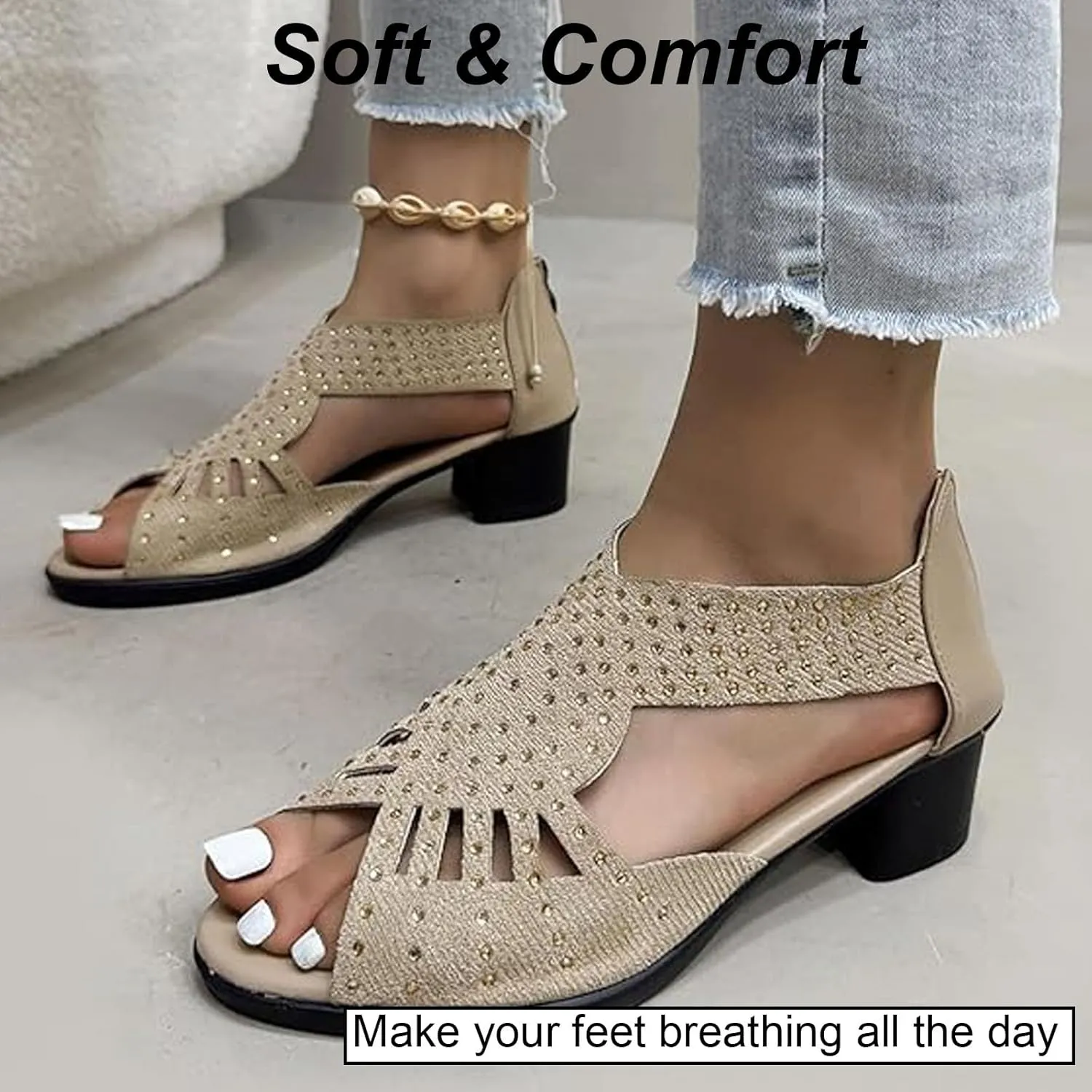 Glowstep Orthopedic Low Heel Cut-Out Sandals, Orthopedic Sandals for Women, Low Heel Cut-Out, Wide Width sandals for women Dressy Wedge