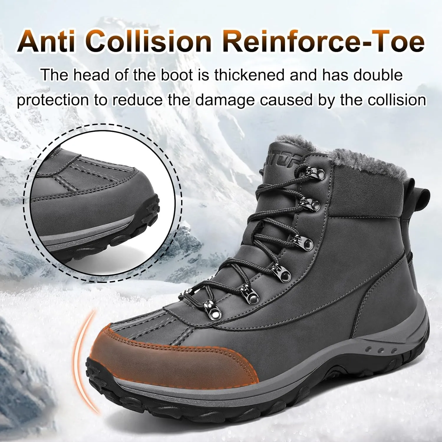 GoodValue Men's Snow Boots Waterproof Insulated Warm Fur Lined Winter Duck Boot Non-slip Outdoor Ankle Mid-top Cold Weather Shoes Work Hiking Trekking