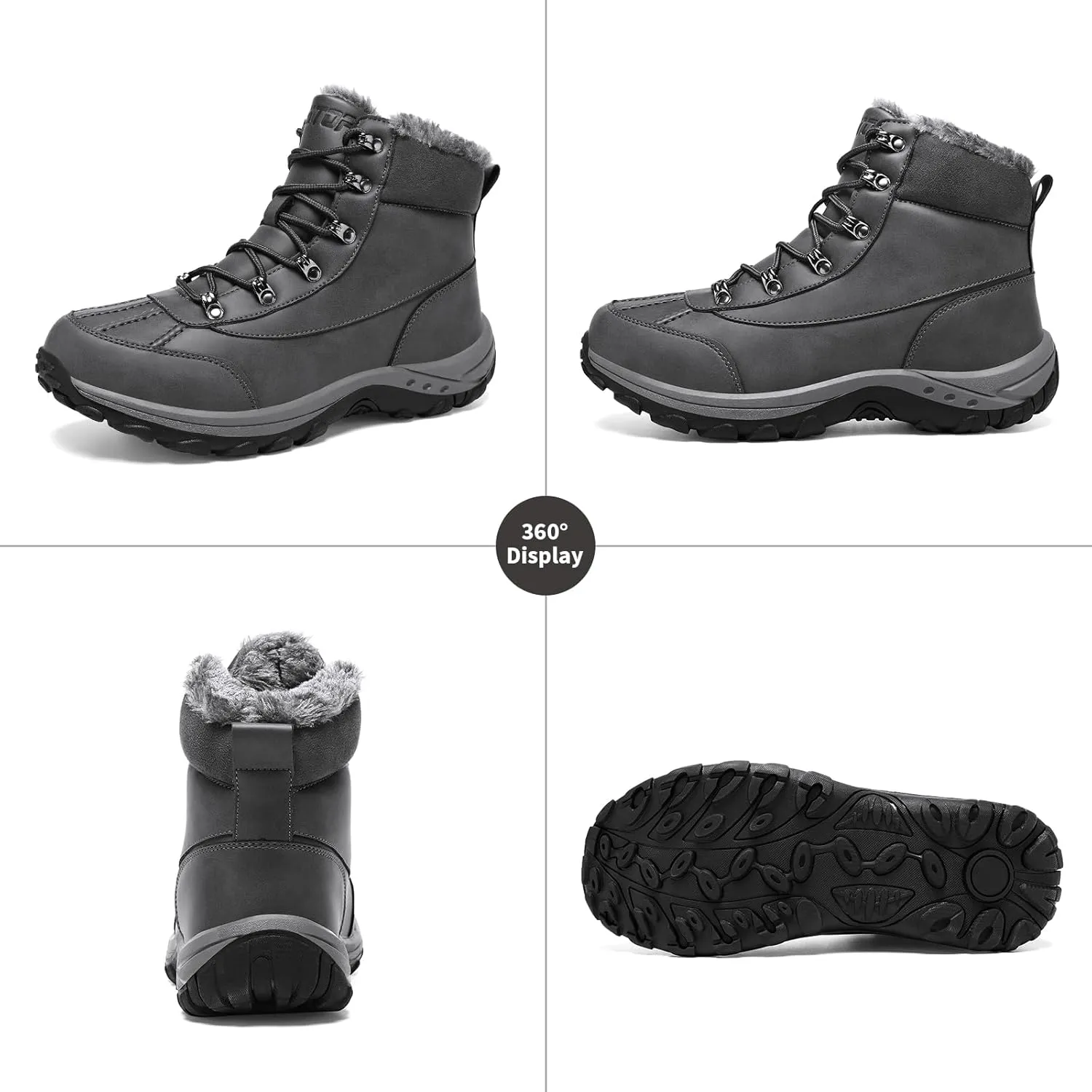 GoodValue Men's Snow Boots Waterproof Insulated Warm Fur Lined Winter Duck Boot Non-slip Outdoor Ankle Mid-top Cold Weather Shoes Work Hiking Trekking