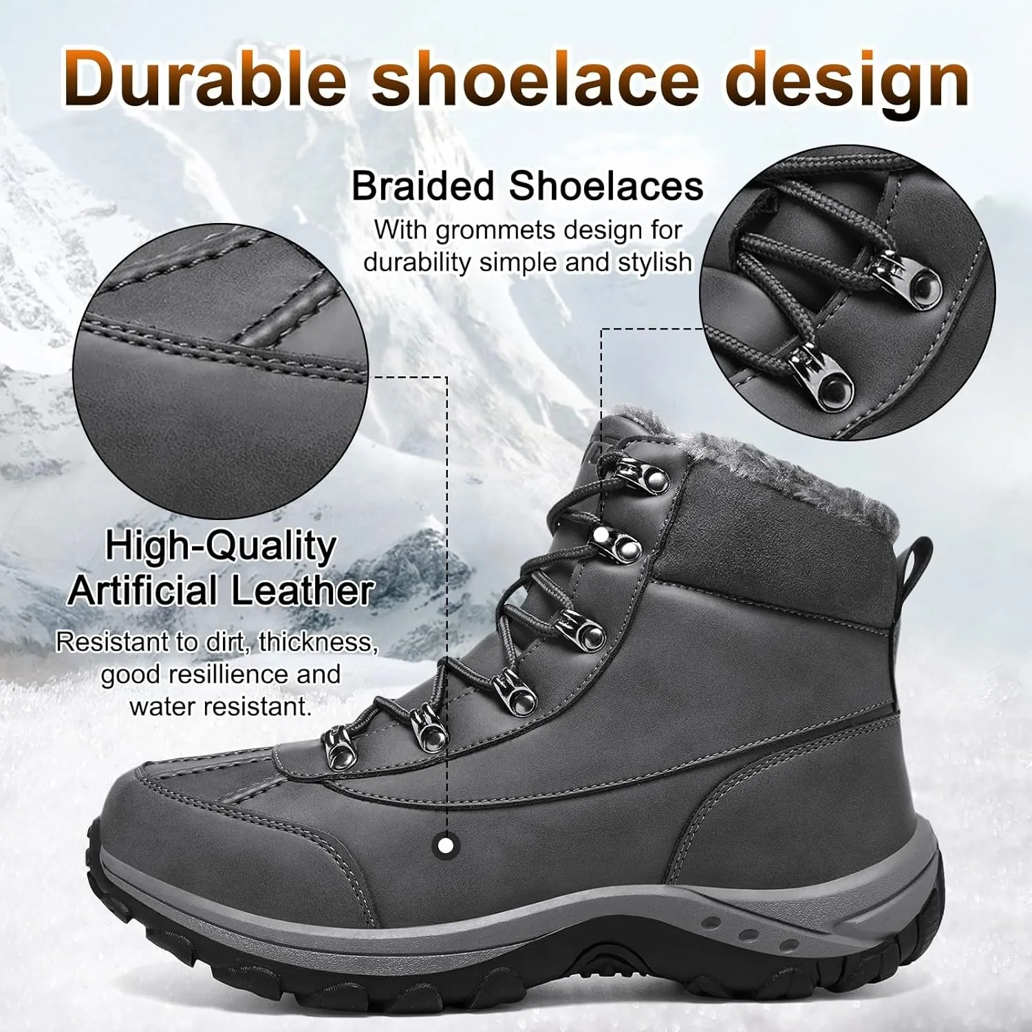 GoodValue Men's Snow Boots Waterproof Insulated Warm Fur Lined Winter Duck Boot Non-slip Outdoor Ankle Mid-top Cold Weather Shoes Work Hiking Trekking