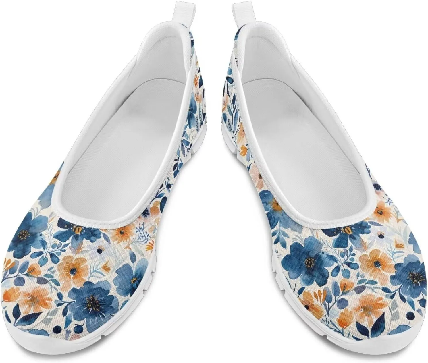GOSTONG Women's Flowers Print Flats Mesh Shoes Slip On Round Toe Casual Loafers Lightweight Comfort Walking Travel Shoes White Sole Size 6-11