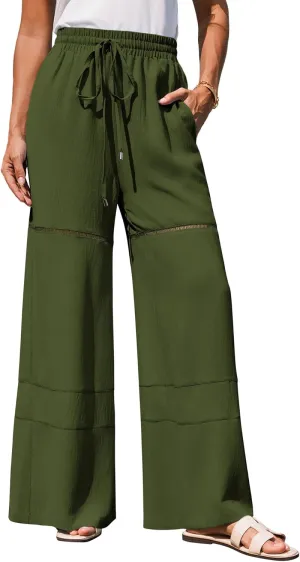 GRACE KARIN Women's Summer Palazzo Pants Vacation Outfits High Waisted Hollow Out Wide Leg Trouser with Pockets