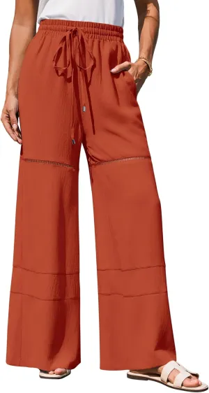 GRACE KARIN Women's Summer Palazzo Pants Vacation Outfits High Waisted Hollow Out Wide Leg Trouser with Pockets