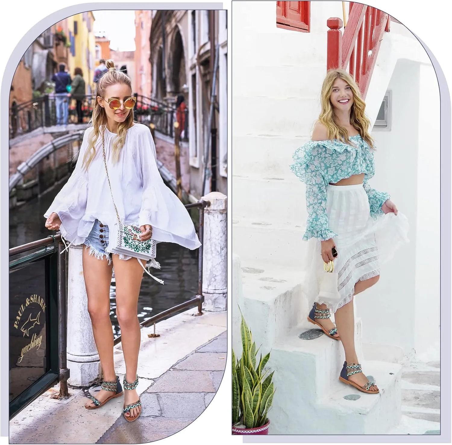 gracosy Summer Sandals for Women Flat Sandals Woven Straps Fashion Bohemia Beach Shoes Ankle Strap Sandals with Zipper Gladiator Dress Sandals Ankle Slippers