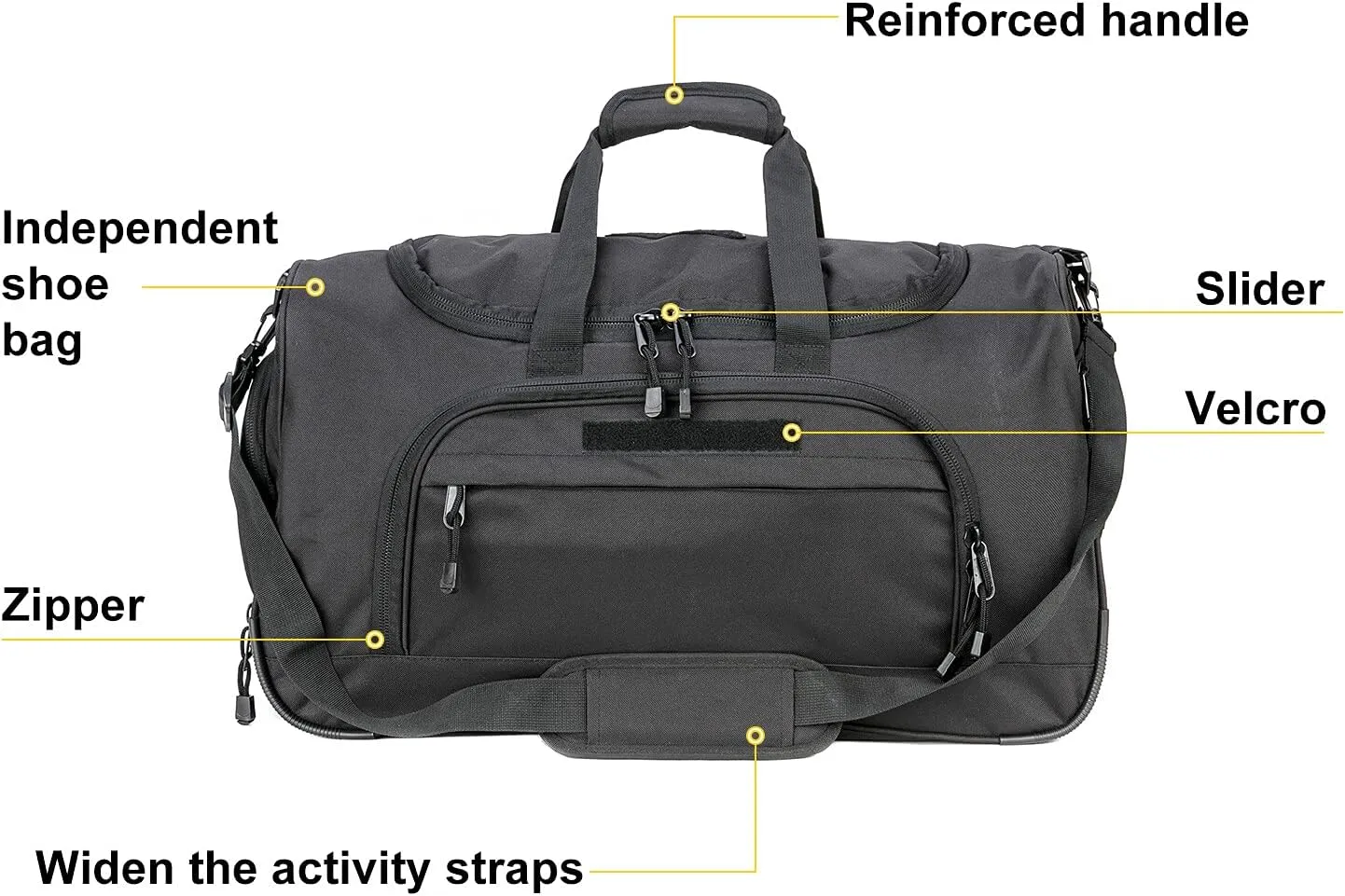 Greencity Gym Bag Travel Duffel Bag Sports Tote Tactical Army Weekender Work Out Bags for Women & Men Lightweight Waterproof Shoe Pocket,Black 21.2 Inch