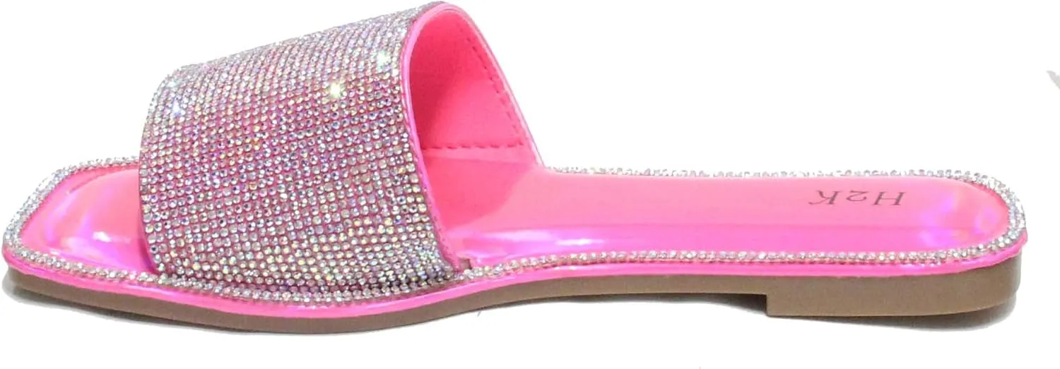 H2K Womens Glitter Bling Fancy Slide Flat Low Wedge Sparkle Sandals Shoes Dream