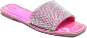 H2K Womens Glitter Bling Fancy Slide Flat Low Wedge Sparkle Sandals Shoes Dream