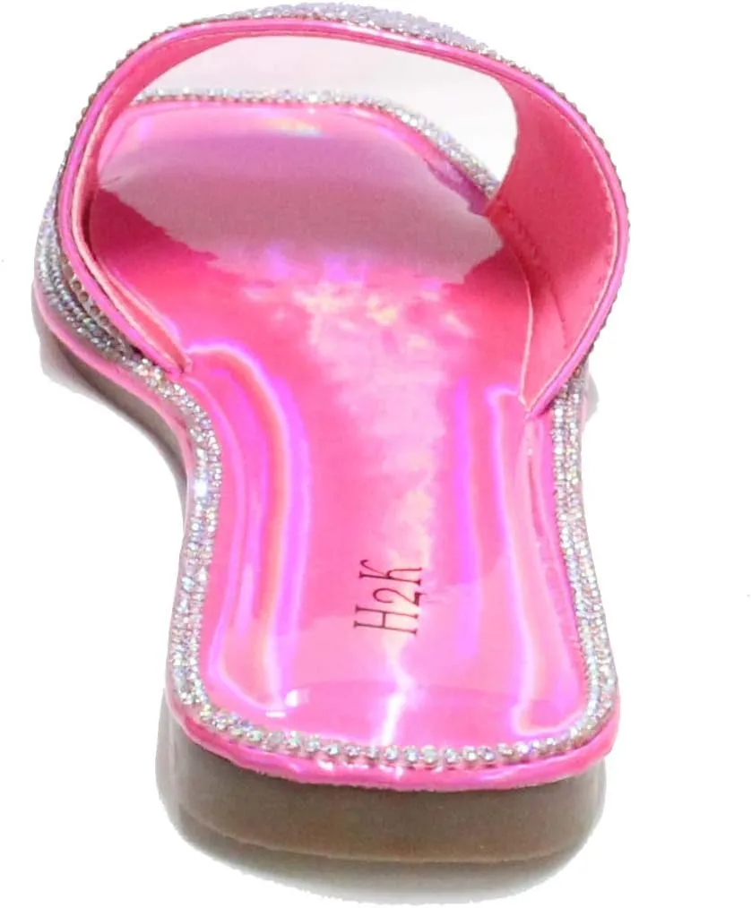 H2K Womens Glitter Bling Fancy Slide Flat Low Wedge Sparkle Sandals Shoes Dream