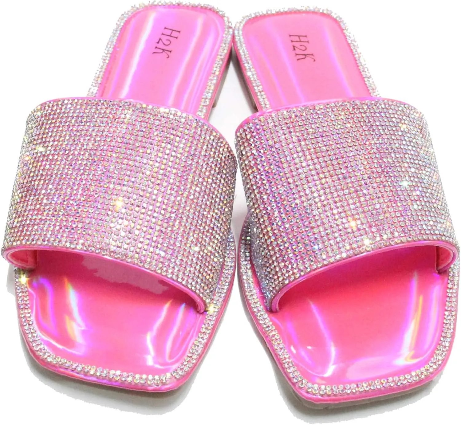 H2K Womens Glitter Bling Fancy Slide Flat Low Wedge Sparkle Sandals Shoes Dream