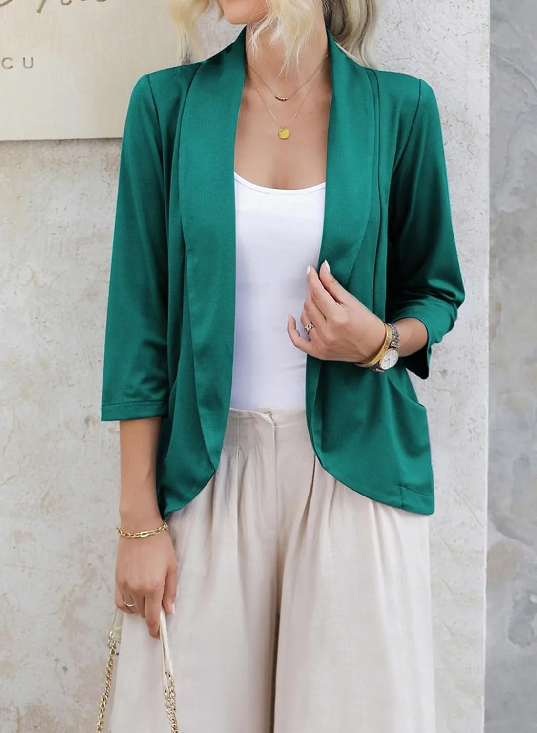 Happy Sailed Womens 3/4 Sleeve Blazers Lightweight Open Front Cardigan Jacket Office Work Suits