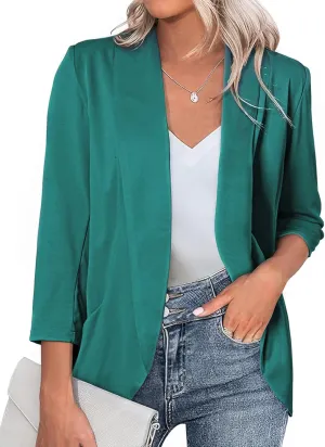 Happy Sailed Womens 3/4 Sleeve Blazers Lightweight Open Front Cardigan Jacket Office Work Suits