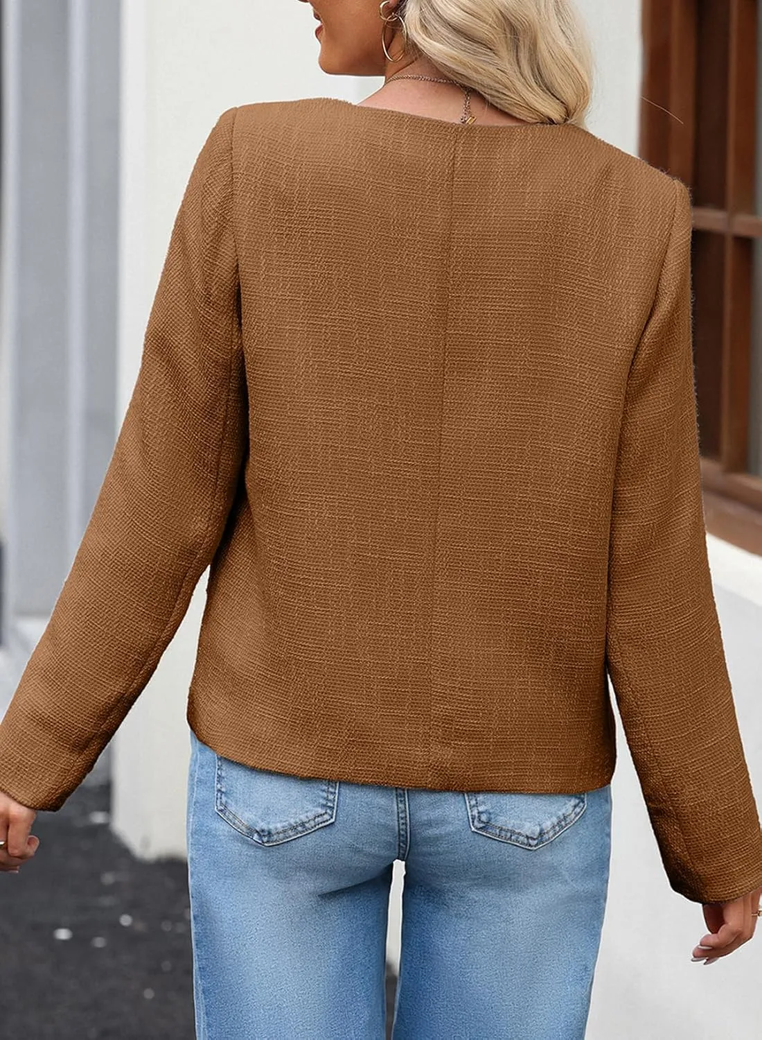 Happy Sailed Womens Cropped Tweed Blazers Casual Long Sleeve Double Breasted Open Front Blazer Jackets Work Suits