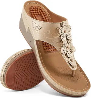 HARENCE Wedge Sandals for Women Dressy: Comfortable Cushion Footbed Walking Platform Shoes Summer Casual Womens Flip Flops