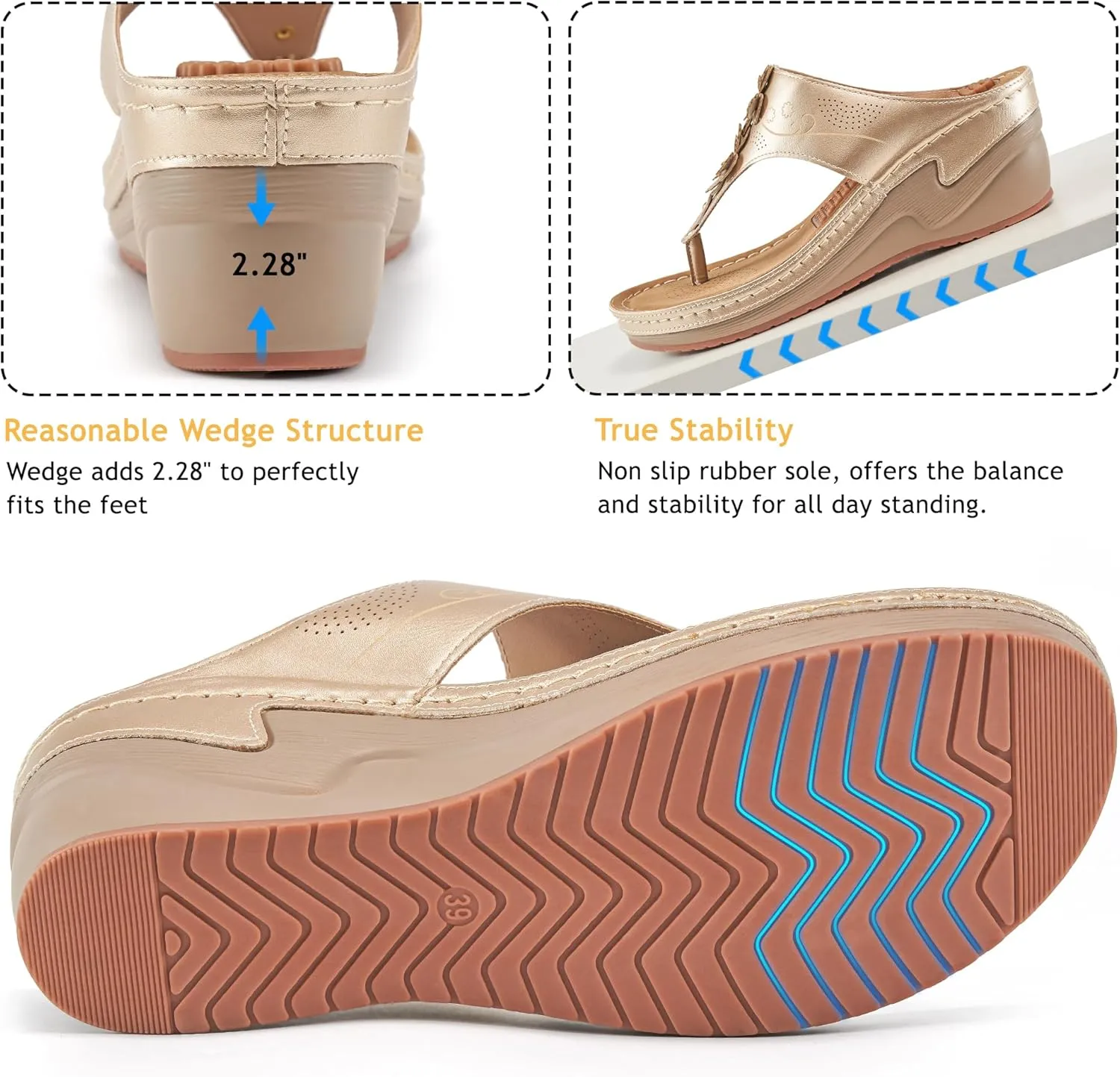 HARENCE Wedge Sandals for Women Dressy: Comfortable Cushion Footbed Walking Platform Shoes Summer Casual Womens Flip Flops