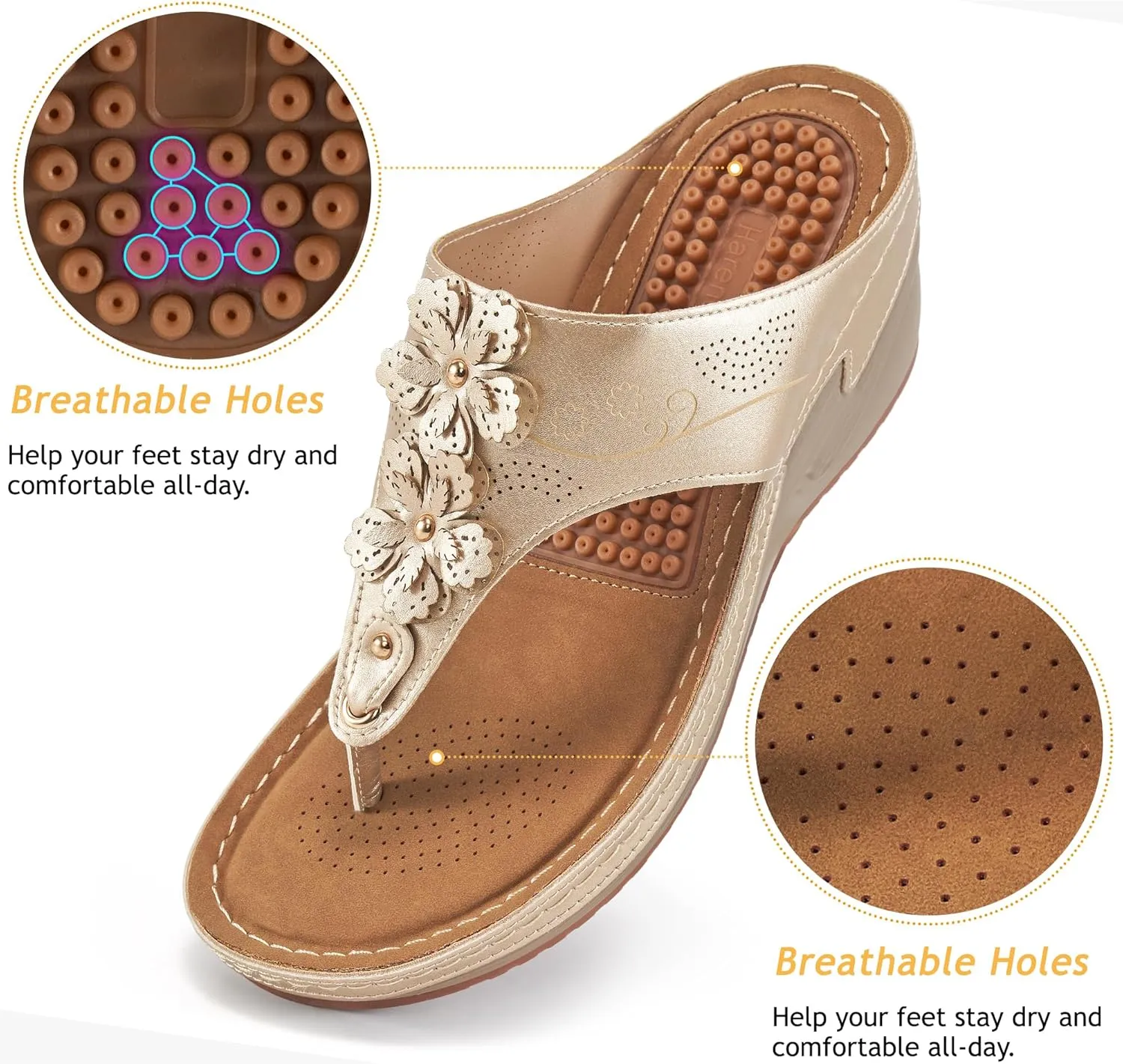 HARENCE Wedge Sandals for Women Dressy: Comfortable Cushion Footbed Walking Platform Shoes Summer Casual Womens Flip Flops