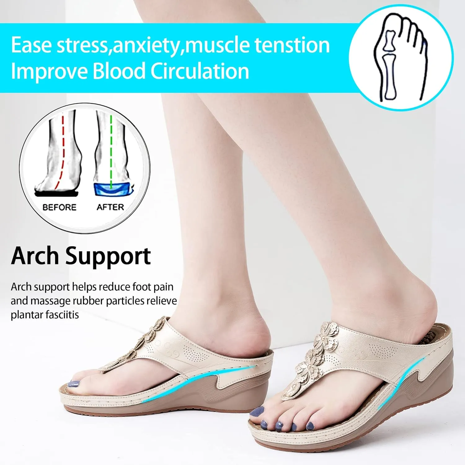 HARENCE Wedge Sandals for Women Dressy: Comfortable Cushion Footbed Walking Platform Shoes Summer Casual Womens Flip Flops