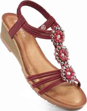 HARENCE Wedge Sandals for Women Shoes: Comfortable Elastic Ankle Strap Low Heel Dress Shoes Open Toe Gladiator Summer Beach Platform Sandals