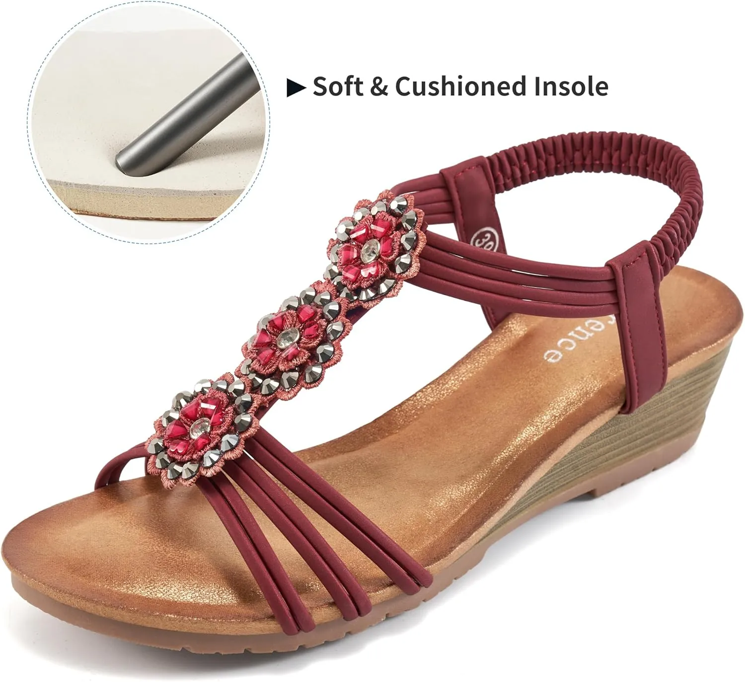 HARENCE Wedge Sandals for Women Shoes: Comfortable Elastic Ankle Strap Low Heel Dress Shoes Open Toe Gladiator Summer Beach Platform Sandals