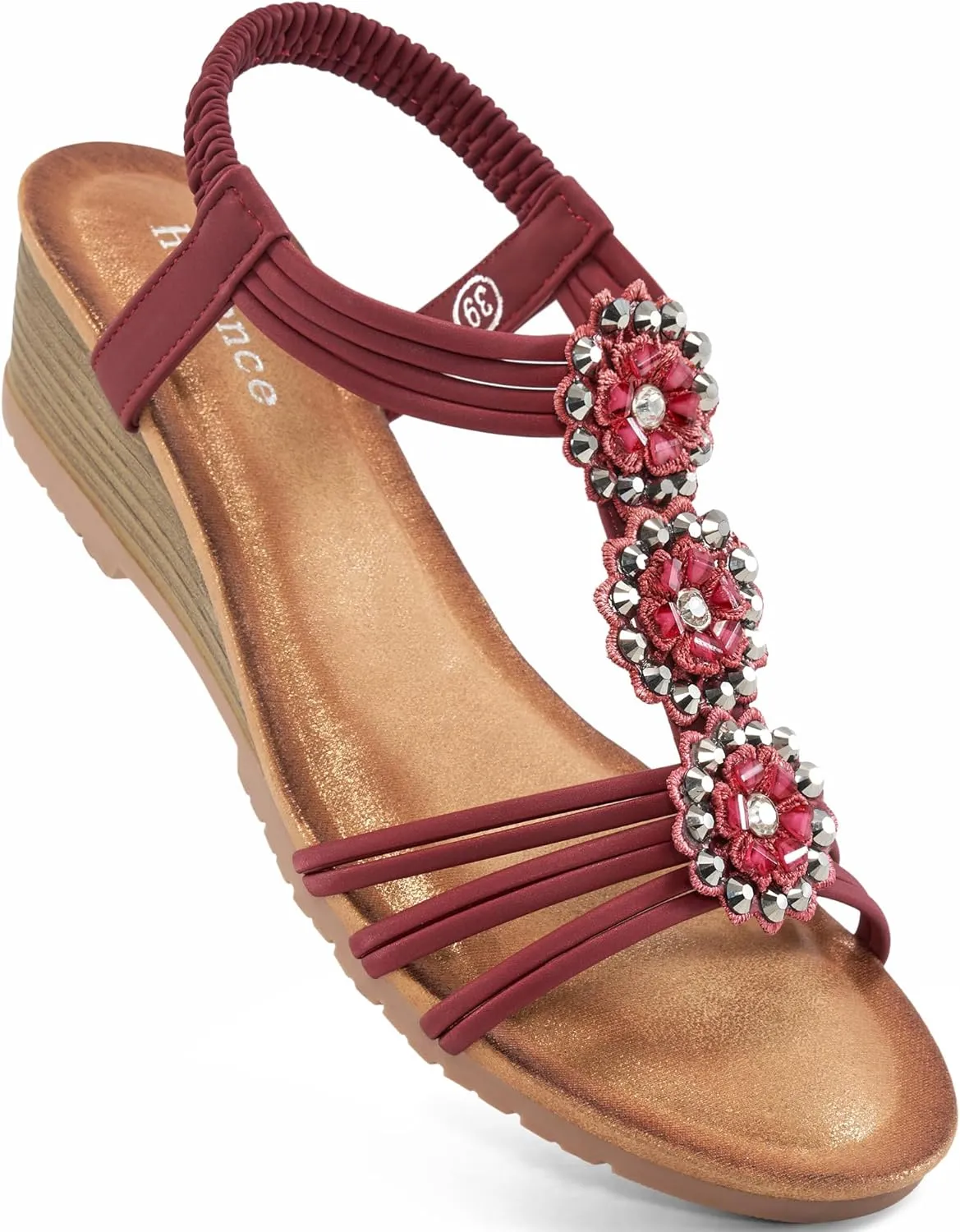 HARENCE Wedge Sandals for Women Shoes: Comfortable Elastic Ankle Strap Low Heel Dress Shoes Open Toe Gladiator Summer Beach Platform Sandals