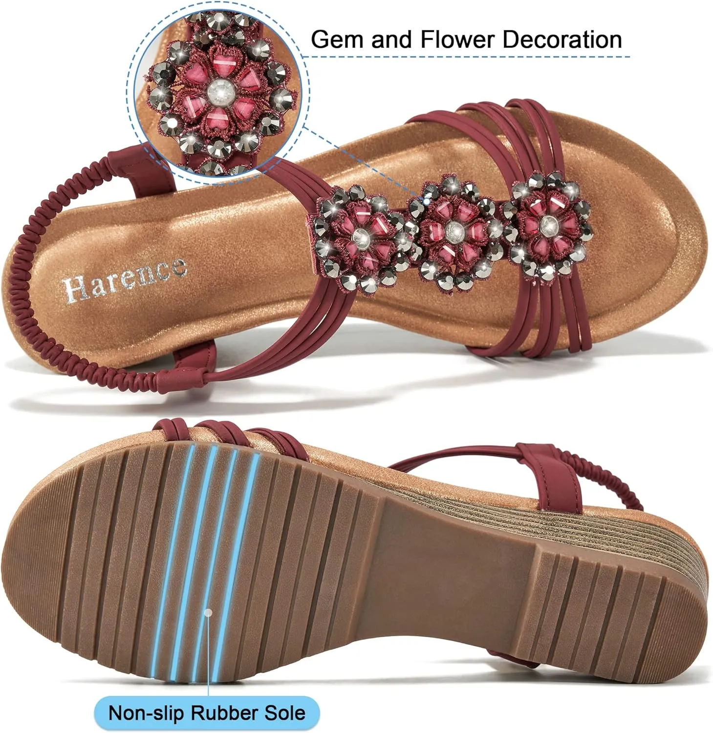 HARENCE Wedge Sandals for Women Shoes: Comfortable Elastic Ankle Strap Low Heel Dress Shoes Open Toe Gladiator Summer Beach Platform Sandals