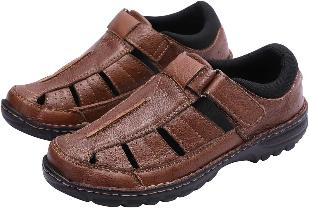 Harssidanzar Mens Closed Toe Sandals,Genuine Leather Comfortable Adjustable Fisherman Beach Sandals Shoes For Outdoor Walking Driving KM227US