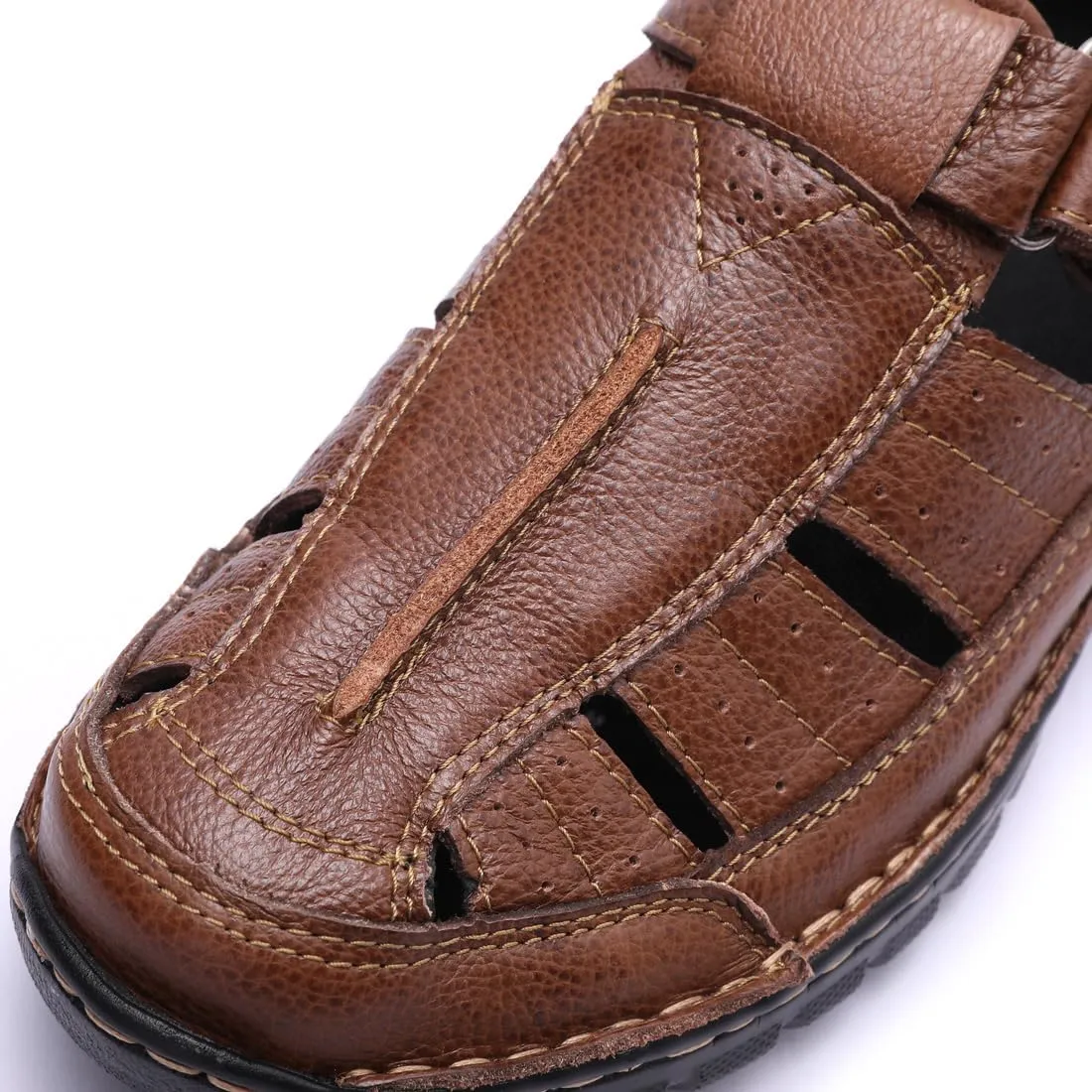 Harssidanzar Mens Closed Toe Sandals,Genuine Leather Comfortable Adjustable Fisherman Beach Sandals Shoes For Outdoor Walking Driving KM227US