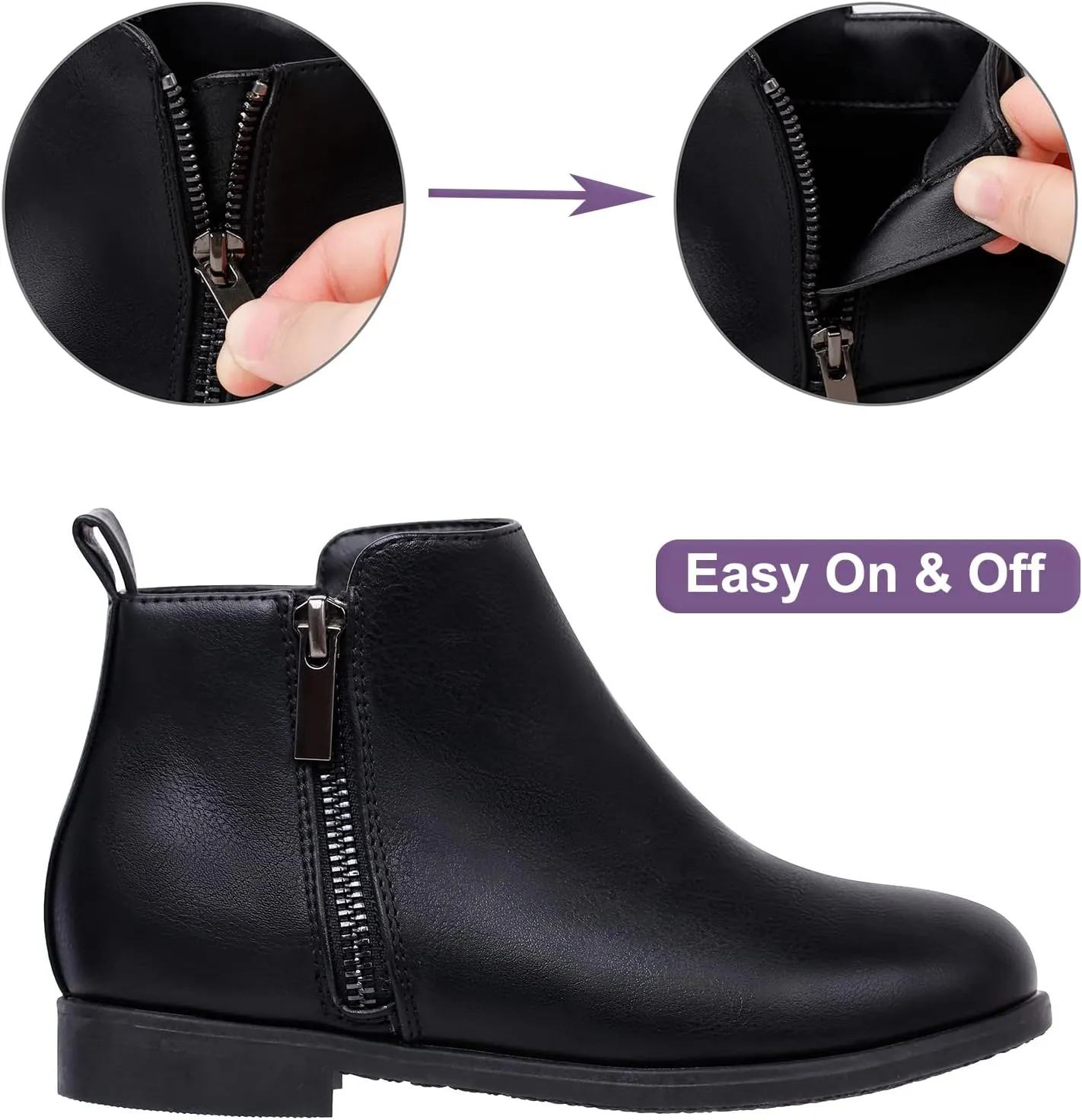 Harvest Land Girl Boots Kids Ankle Boots Warm Side Zipper Boots Low heel Short Booties Winter Snow Boots Anti-Slip Outdoor Shoes for Little Kids/Big Kids