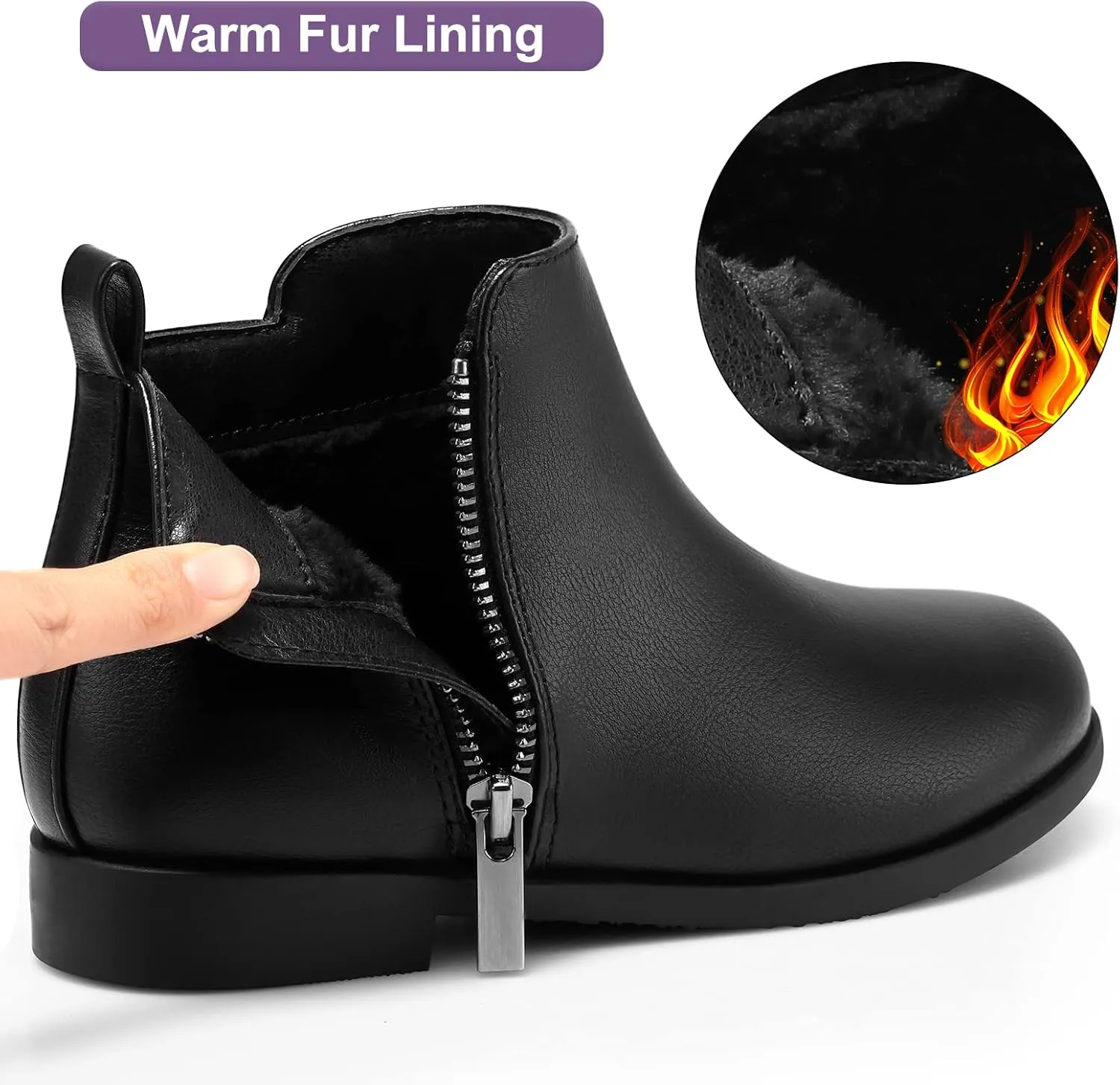 Harvest Land Girl Boots Kids Ankle Boots Warm Side Zipper Boots Low heel Short Booties Winter Snow Boots Anti-Slip Outdoor Shoes for Little Kids/Big Kids