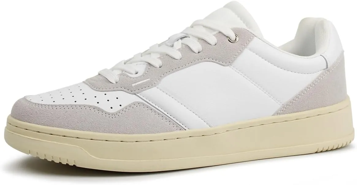 Hawkwell Men's Classic Leather Low Top Fashion Sneakers Casual Dress Sneakers Skate Tennis Basketball Style Walking Shoes