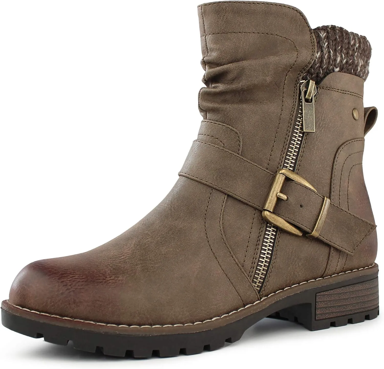 Hawkwell Women's Combat Boots Fashion Side Zipper Buckle Ankle Booties