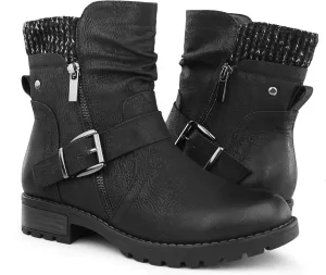 Hawkwell Women's Combat Boots Fashion Side Zipper Buckle Ankle Booties
