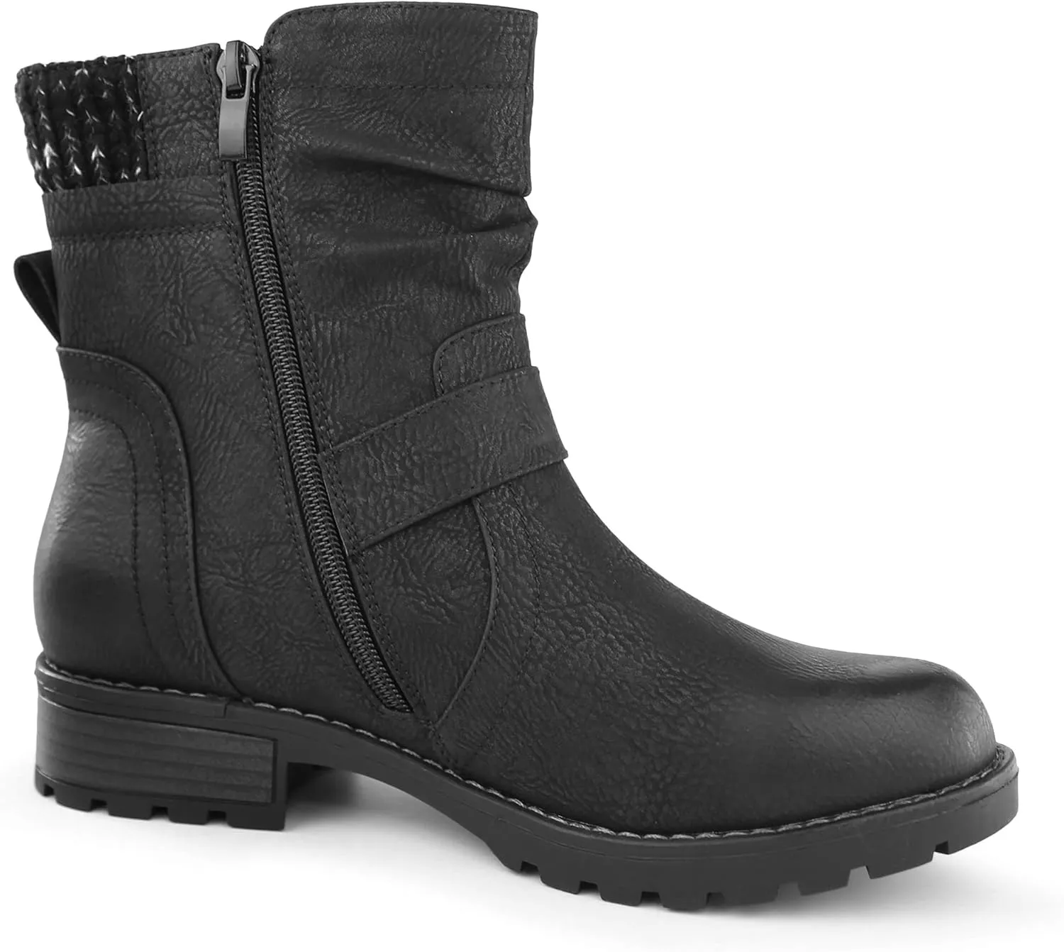 Hawkwell Women's Combat Boots Fashion Side Zipper Buckle Ankle Booties