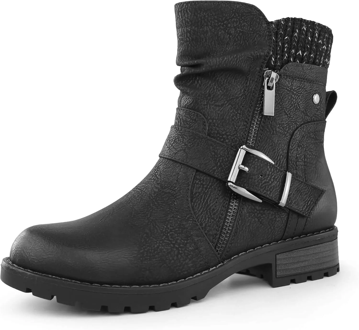 Hawkwell Women's Combat Boots Fashion Side Zipper Buckle Ankle Booties