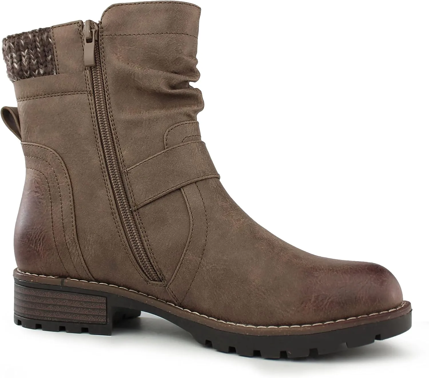 Hawkwell Women's Combat Boots Fashion Side Zipper Buckle Ankle Booties