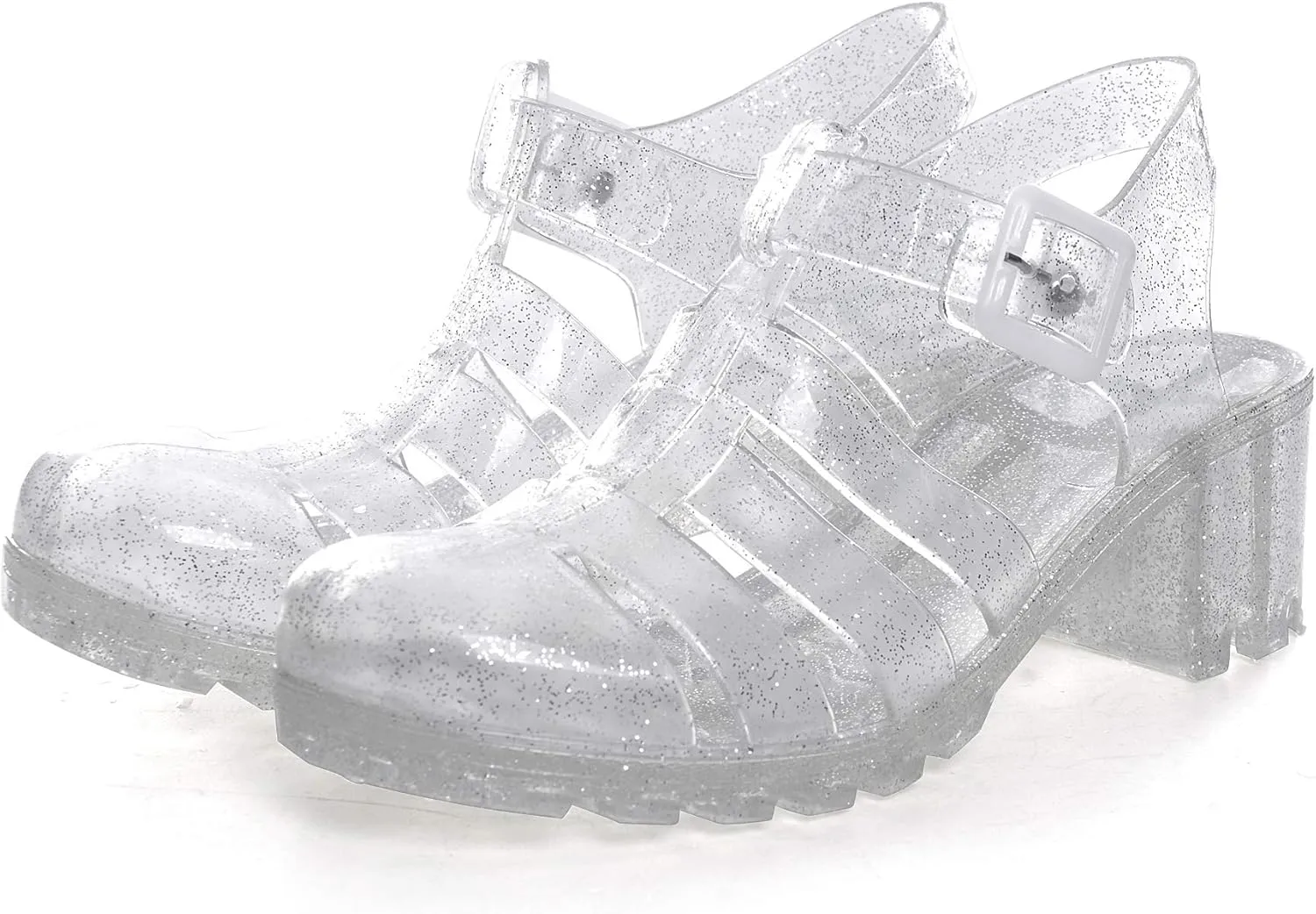 Hee grand Crystal Jelly Heel Sandals For Women Summer Beach Jelly Shoes