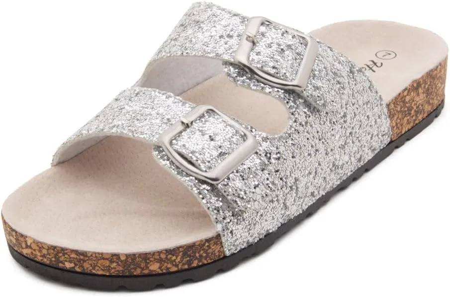 Herstyle Softey Womens Cork Footbed Sandals - Adjustable 2-Strap Comfort Slides | Slip On Open Toe Flat Sandals for Women | Summer Beach Casual Everyday Wear