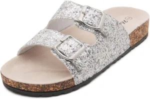 Herstyle Softey Womens Cork Footbed Sandals - Adjustable 2-Strap Comfort Slides | Slip On Open Toe Flat Sandals for Women | Summer Beach Casual Everyday Wear