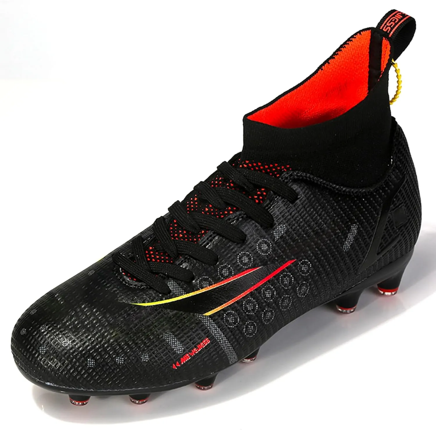 HHY Men's Soccer Shoes Football Cleats with Lace-Up High-Tops Non-Slip Spikes