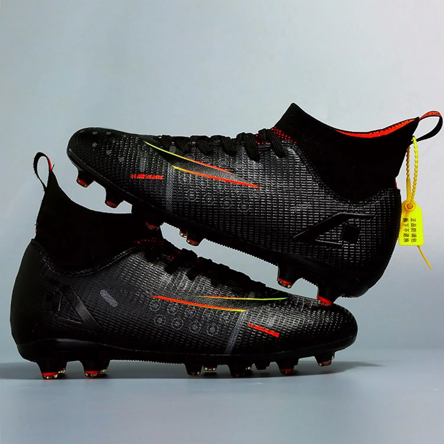 HHY Men's Soccer Shoes Football Cleats with Lace-Up High-Tops Non-Slip Spikes