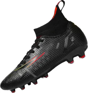 HHY Men's Soccer Shoes Football Cleats with Lace-Up High-Tops Non-Slip Spikes