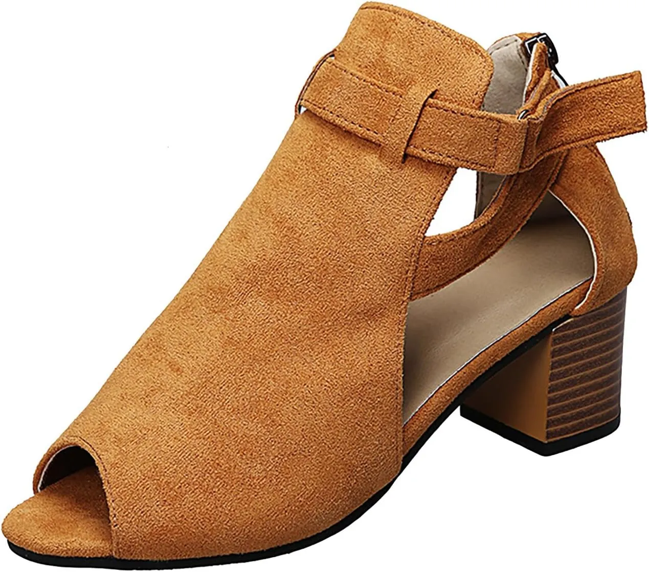 High Heels for Women Open Toe Square Toe Strappy Sandals Chunky Heel Ankle Strap Shoes