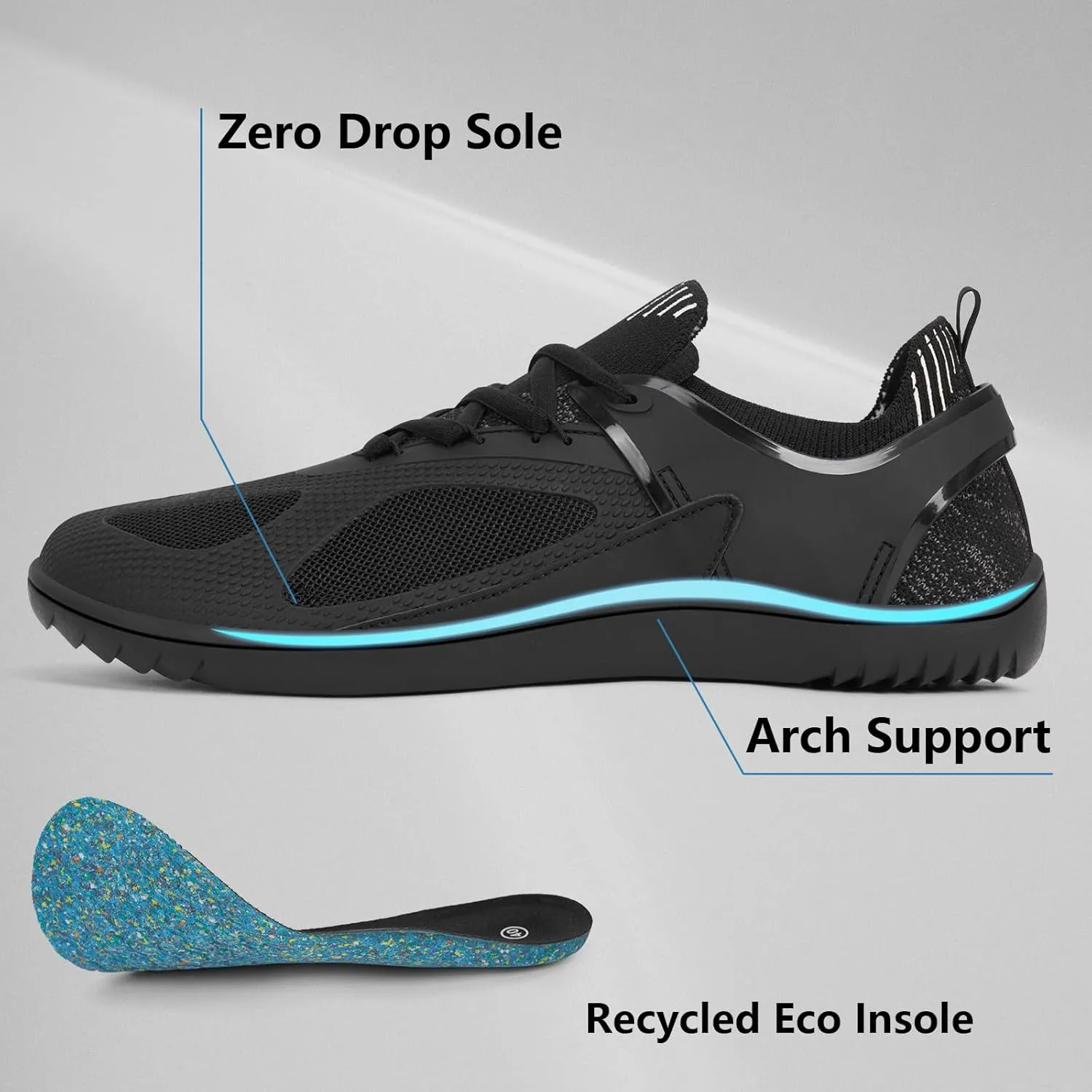 HiGropcore Barefoot Shoes for Men Wide Toe Box Zero Drop Arch Support Minimalist Gym Shoes Fashion Deadlift Cross Training Sneakers