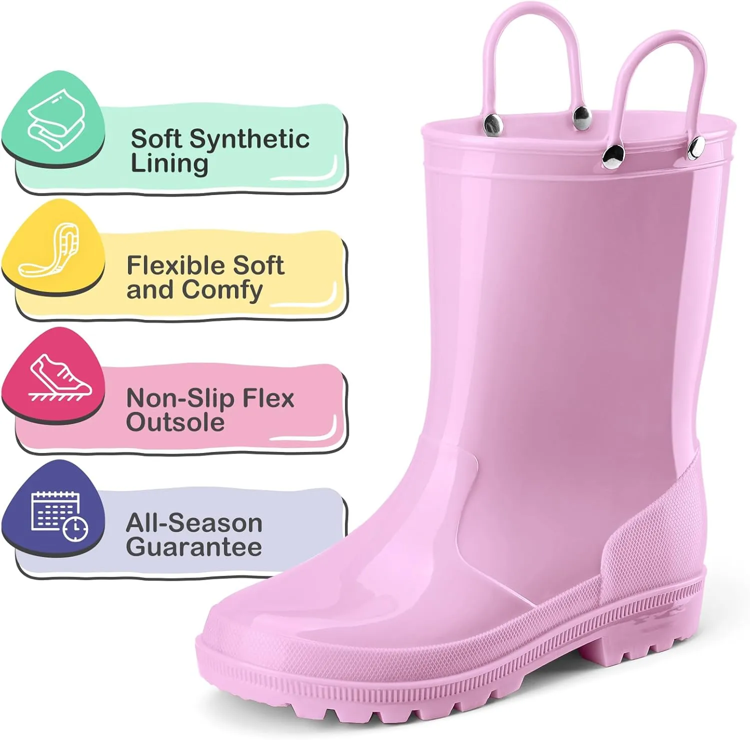 HISEA Kids Rain Boots for Toddler Boys Girls, Waterproof Rubber Boots with Easy-On Handles, Seamless PVC Rainboots Lightweight Mud Shoes for Water Beach Outdoor Playing (Toddler/Little Kid/Big Kid)